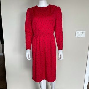Vintage 1980s Red Print Long Sleeve Career Dress M